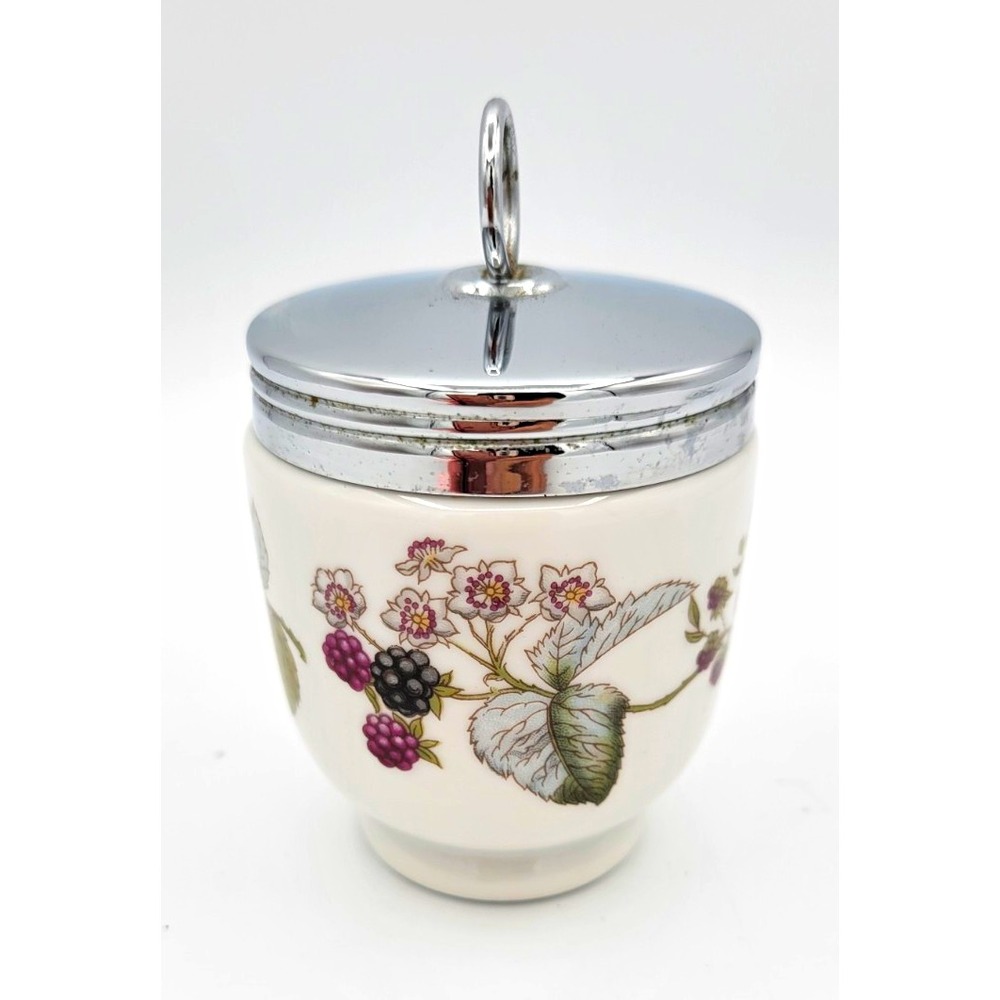 Royal Worcester Porcelain Egg Coddler Floral Berry Metal Lid Ring Handle England